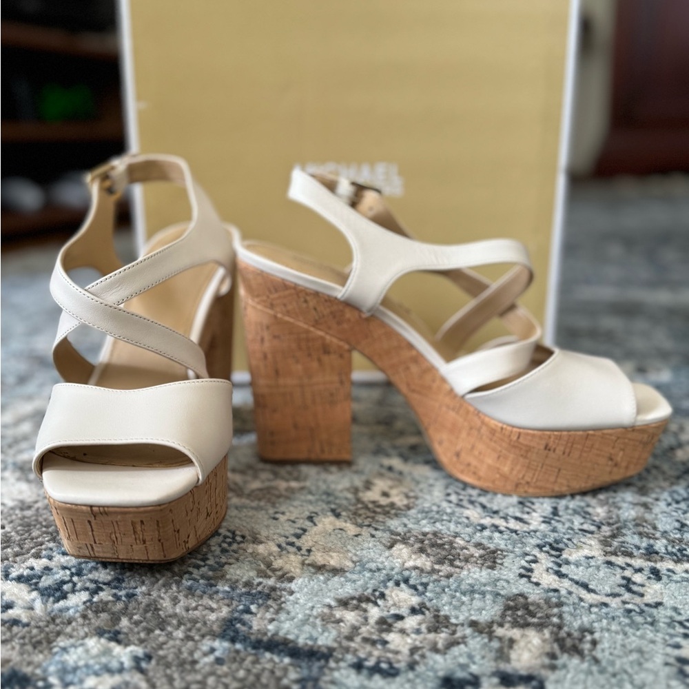 Michael Kors Cream Platform Wedge Sandals